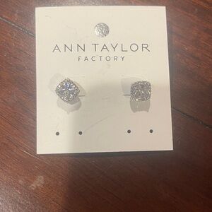 NWT Ann Taylor Factory Silver Sparkly Stud Earrings with square stones.